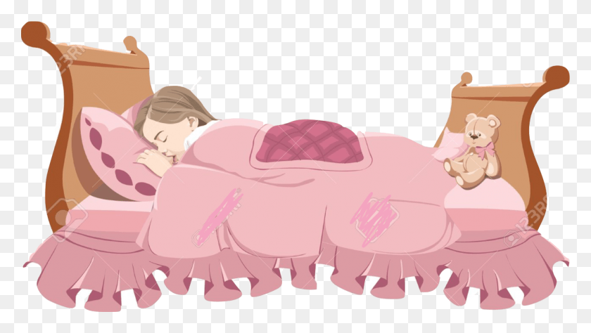 1295x688 Sleeping Girl In Bed Clipart, Hand, Teeth, Mouth HD PNG Download