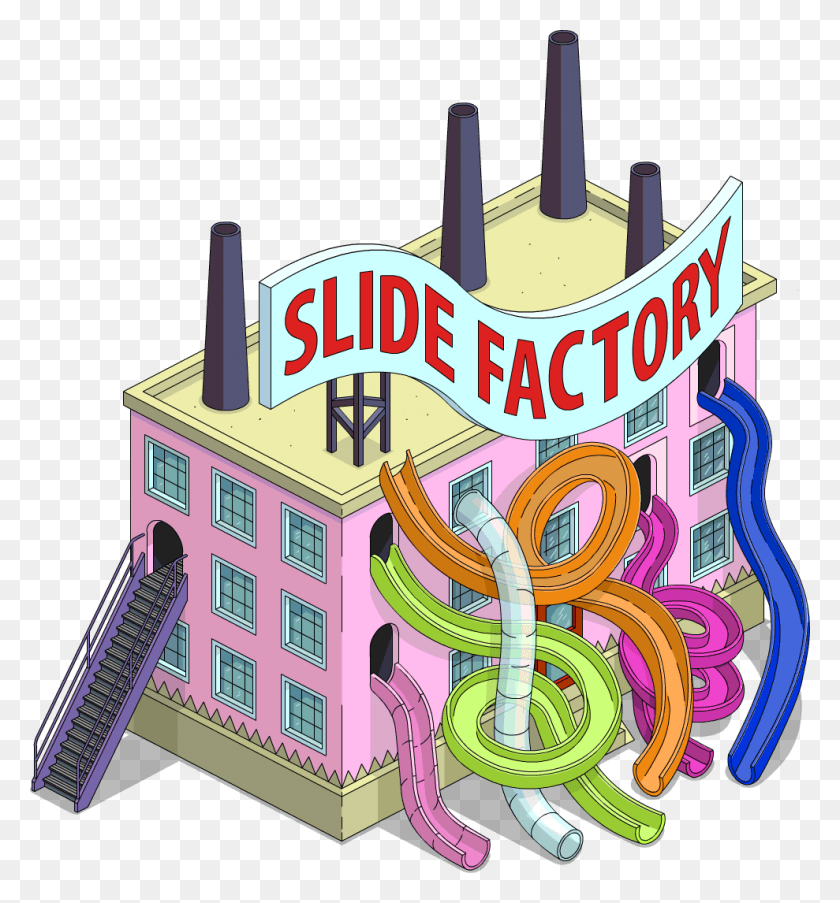 989x1070 Descargar Png Slide Factory Simpsons Slide Factory, Texto, Alfabeto, Gráficos Hd Png