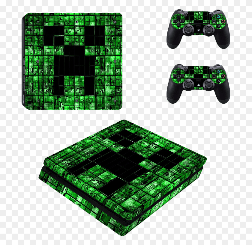 696x758 Slim Skin Minecraft Green Creeper Face Ps4 Skins Minecraft, Electronics, Electronic Chip, Hardware HD PNG Download