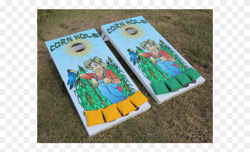 591x451 Slimline Cornhole Board Set With Farmer Graphics Corn Hole Bosrd Designs, Book, Outdoors, Person HD PNG Download