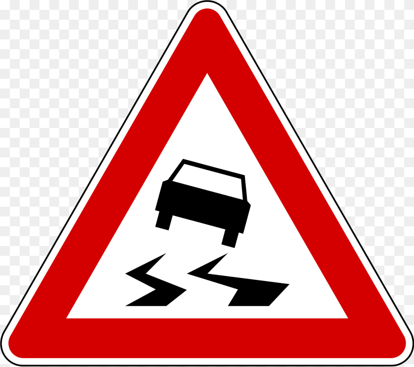 1920x1706 Slippery Road Surface Sign In Slovenia Clipart, Symbol, Road Sign Sticker PNG