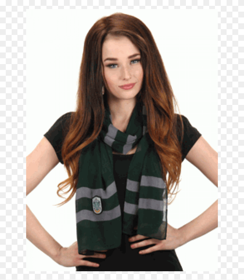 661x901 Slytherin Lightweight House Scarf From Harry Potter 4 Houses Of Harry Potter Scarf, Clothing, Apparel, Person HD PNG Download