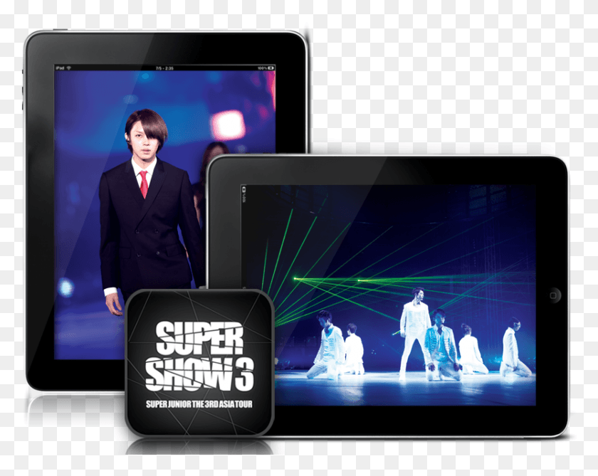 833x651 Descargar Png Sm Entertainment Super Junior Ipad Aplicación De La Tableta Computadora, Persona, Humano, Electrónica Hd Png