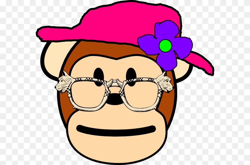 Small Grandma Monkey Accessories, Purple, Glasses, Hat Clipart PNG