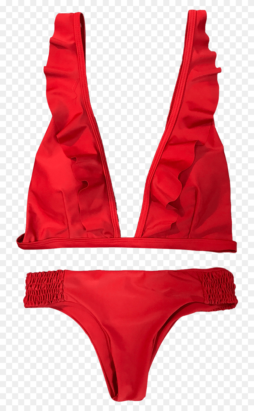 736x1299 Smocked Ruffles Plunge Bathing Suit Ruffles Plunge Bathing Suit Red, Clothing, Apparel, Vest Descargar Hd Png