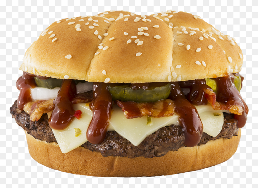 870x617 Smoked Bacon Bbq Bacon Beef Patty Pepper Jack Cheese Braums Bbq Bacon Burger, Food HD PNG Download