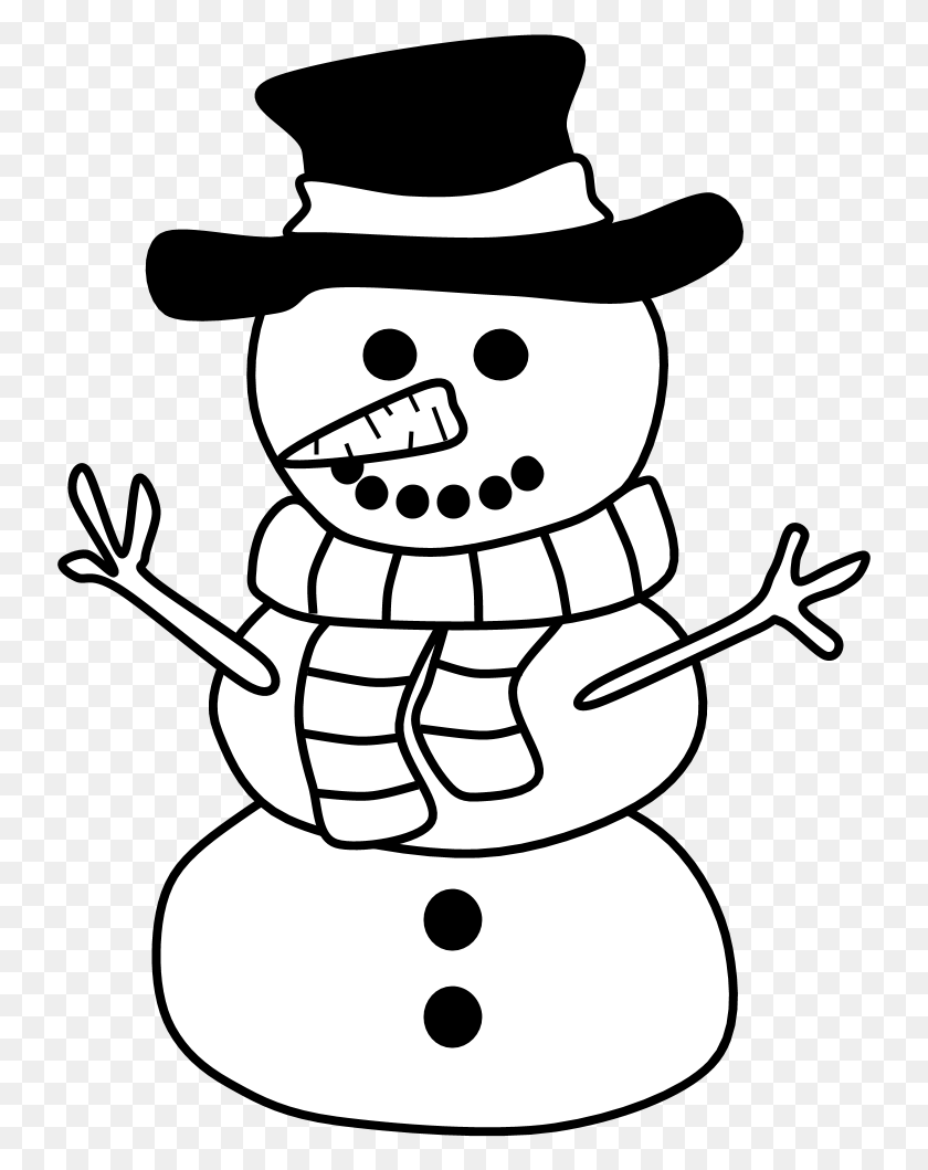 737x999 Snowman Hat Scarf Black And White Snowmen With A Hat, Nature, Outdoors, Snow HD PNG Download