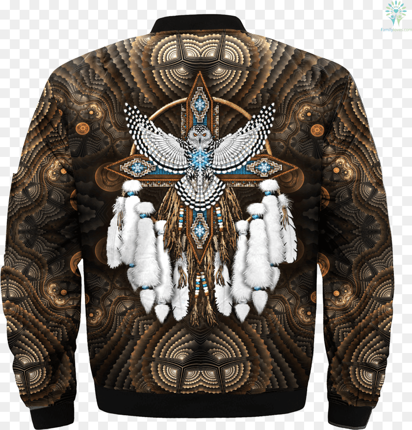 1839x1919 Snowy Owl Native American Mandala Over Print Bomber Native American White Owl, Clothing, Coat, Sweater, Jacket Sticker PNG