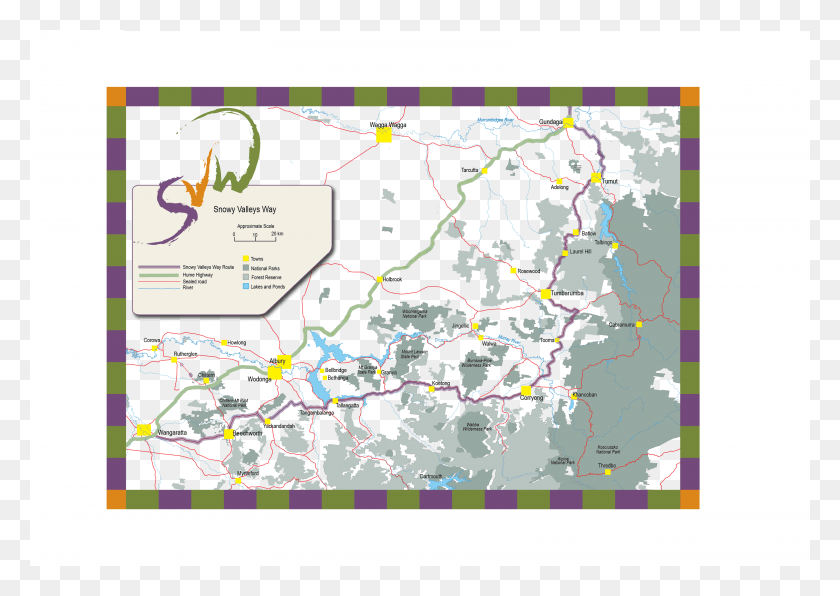 3328x2291 Snowy Valleys Way Touring Map, Plot, Diagram, Atlas HD PNG Download