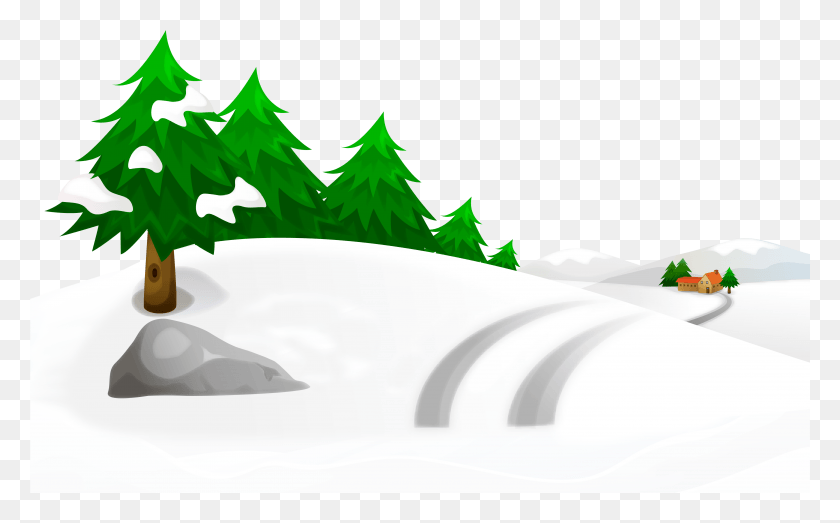 5045x3001 Snowy Winter Ground With Trees And House Clipart Snow Clipart Winter, Nature, Outdoors, Vegetation HD PNG Download