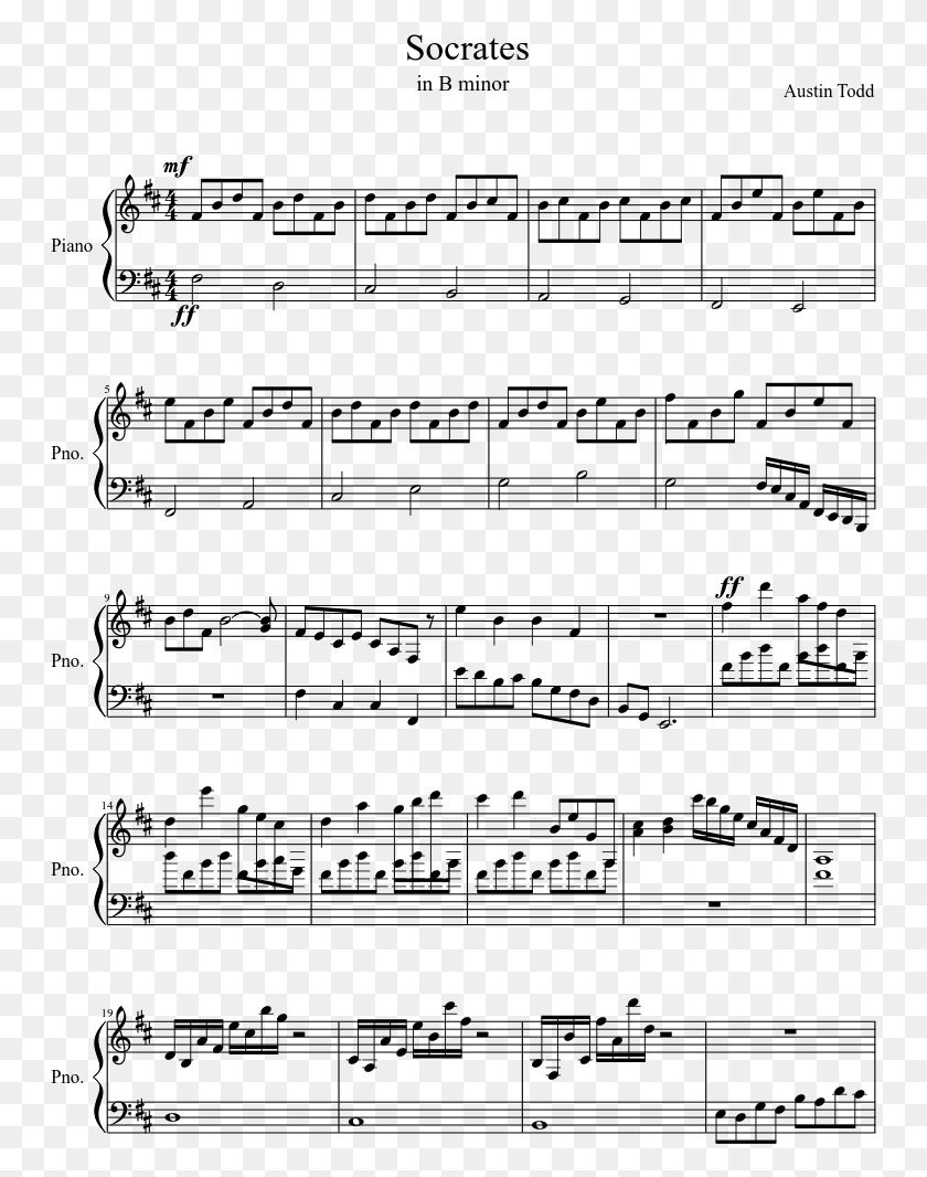 749x1006 Socrates Sheet Music Composed By Austin Todd 1 Of 2 Fairy Tail Sad Theme Piano, Gray, World Of Warcraft HD PNG Download