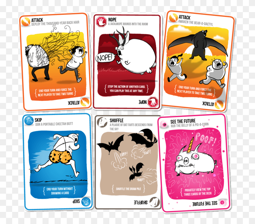 720x680 Some Of The Cards In Exploding Kittens, Label, Text, Animal Descargar Hd Png