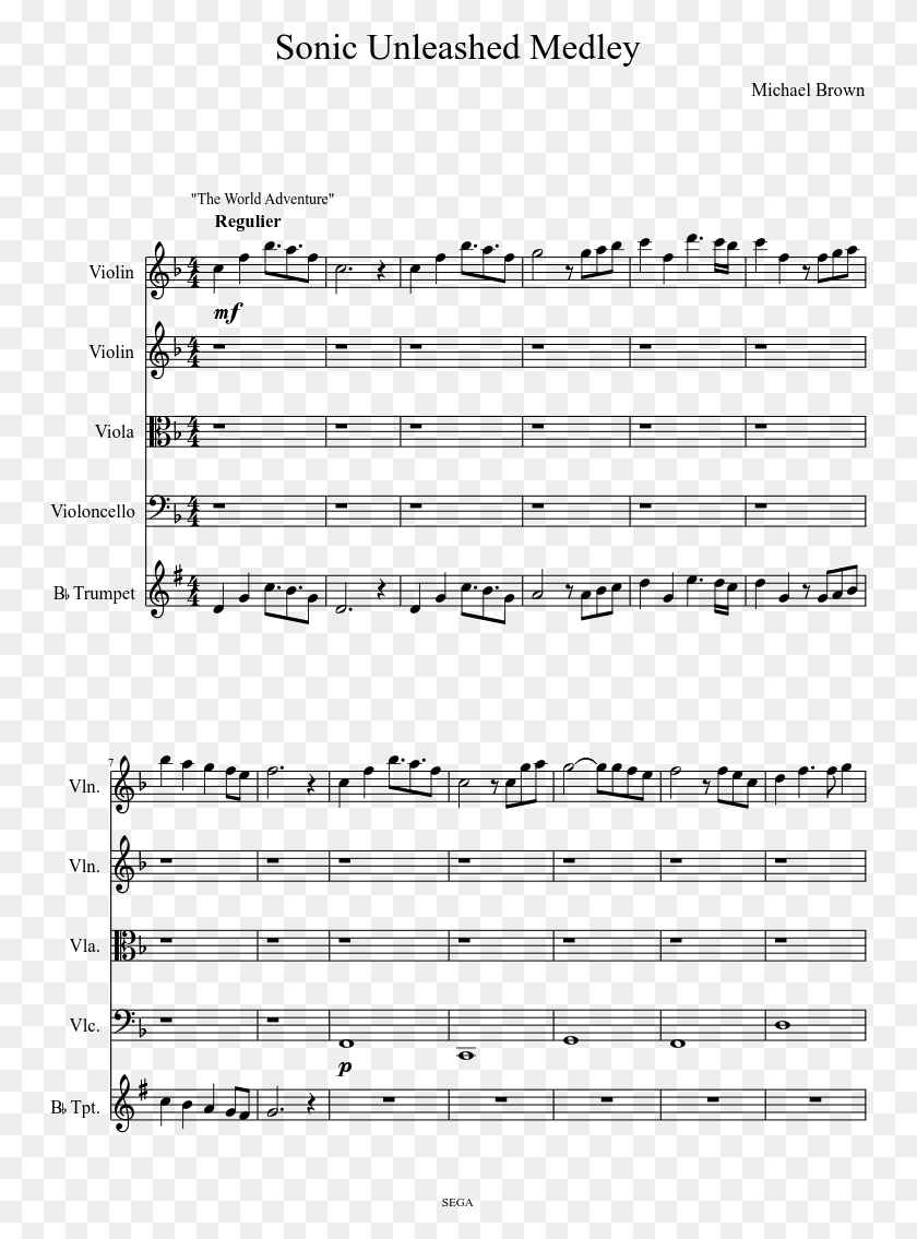 749x1075 Sonic Unleashed Medley Sheet Music Composed By Michael Knuck If You Buck Trumpet Sheet Music, Gray, World Of Warcraft HD PNG Download