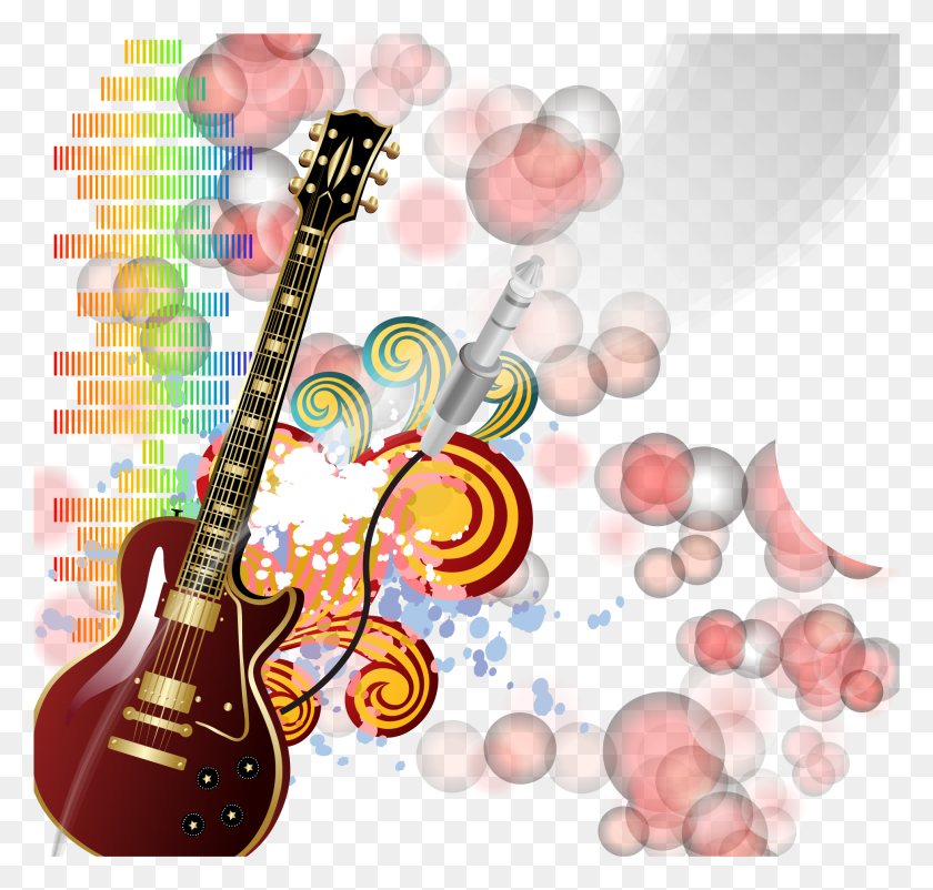 1938x1845 Sound Pink Microphone Guitar Vector Acoustic Clipart Bass Guitar, Leisure Activities, Musical Instrument, Graphics HD PNG Download