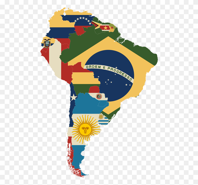 500x723 Descargar Png Mapa De América Del Sur Con Banderas Mapa De América Del Sur Bandera, Cartel, Publicidad, Gráficos Hd Png