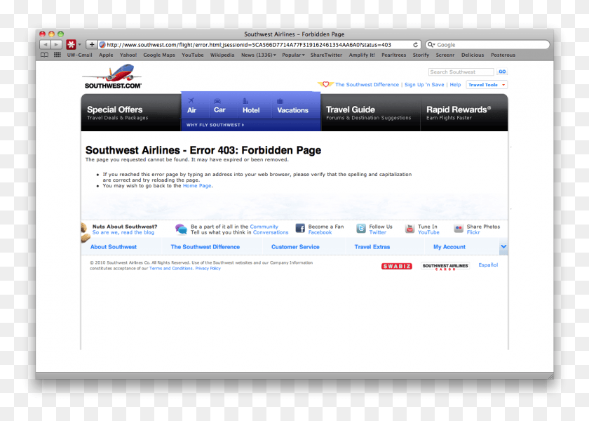 1256x870 Descargar Png Southwest 403 Forbidden Southwest Airlines, Archivo, Página Web, Texto Hd Png