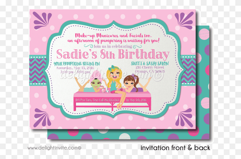 652x494 Spa Party Sleep Over Birthday Invitations Spa Birthday Cards, Label, Text, Mail HD PNG Download