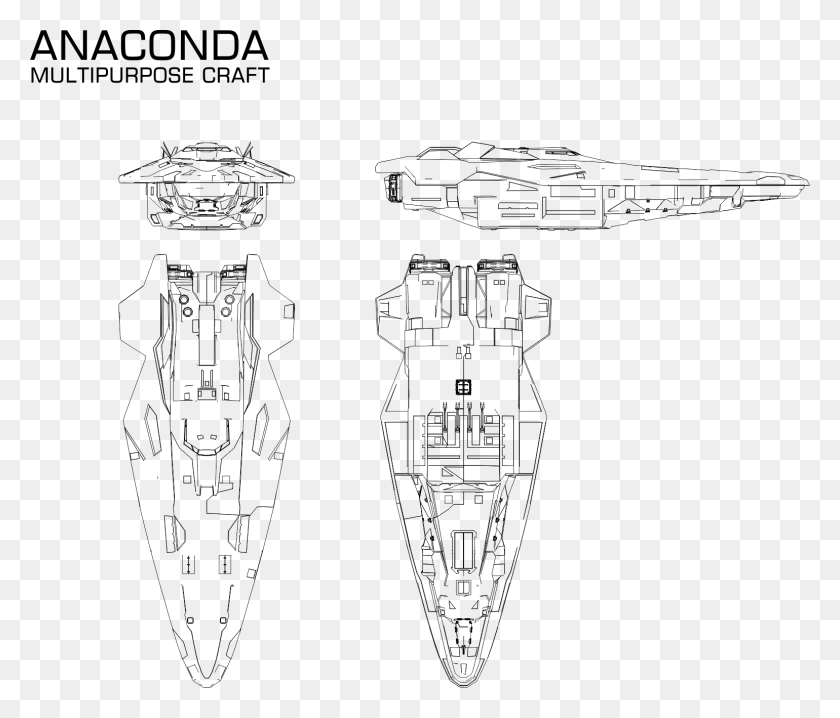 1540x1301 Космический Корабль Рисунок Научная Фантастика Элита Опасная Анаконда Вид Сбоку, Оружие, Вооружение, Броня Png Скачать