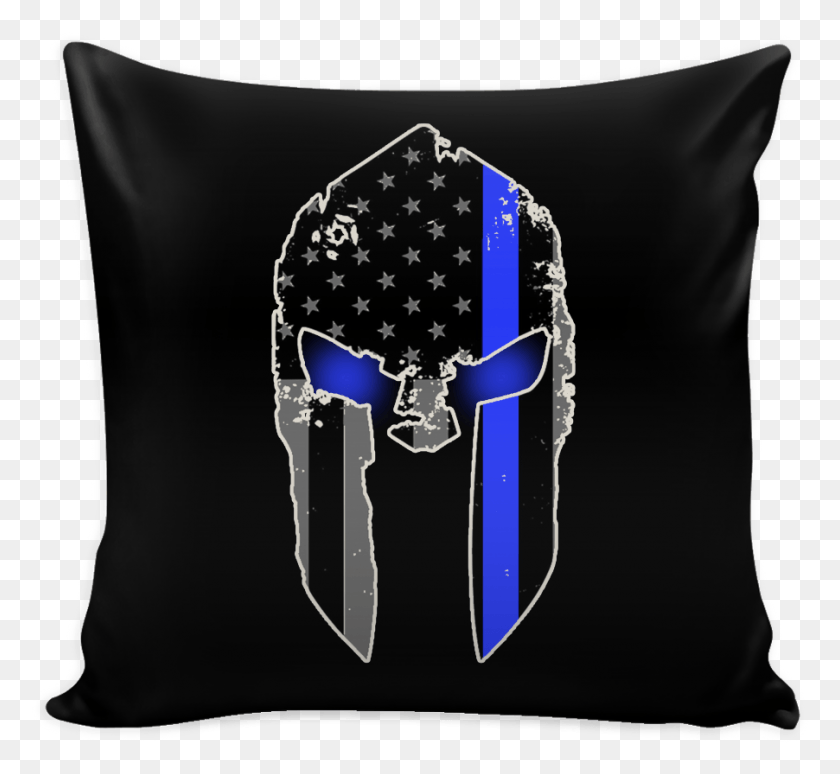 902x826 Spartan Helmet Thin Blue Line Pillow Thin Blue Line Spartan Flag, Cushion, Plant, Sleeve HD PNG Download
