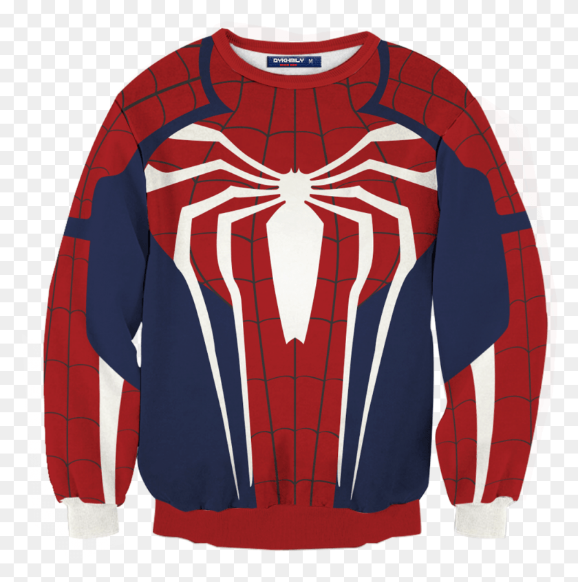 978x987 Descargar Png Spider Man Cosplay Ps4 New Look Suéter 3D Fullprinted, Ropa, Ropa, Sudadera Hd Png