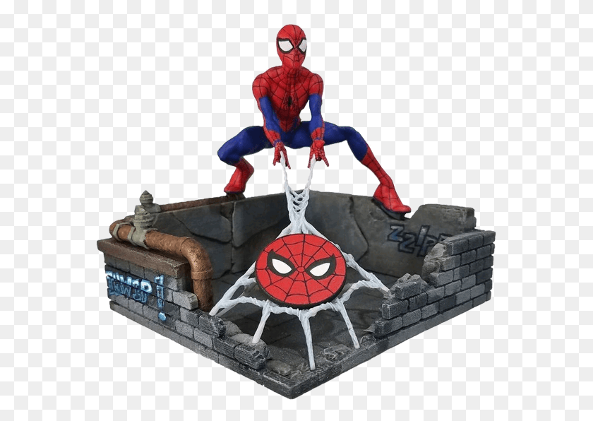 570x536 Spider Man Finders Keypers Statue Spider Man Ps4 Statue, Person, Human, People HD PNG Download