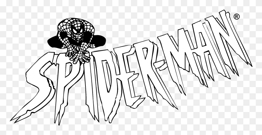 2191x1051 Spider Man Logo Black And White Sketch, Text, Person, Human HD PNG Download