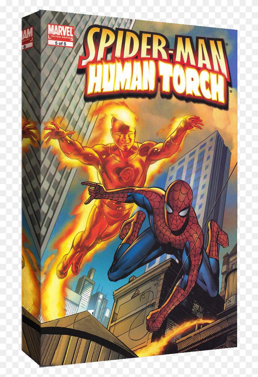 707x1169 Spiderman Comic Cotton Canvas Wall Art Picture Print Spiderman And The Human Torch, Poster, Advertisement, Person HD PNG Download