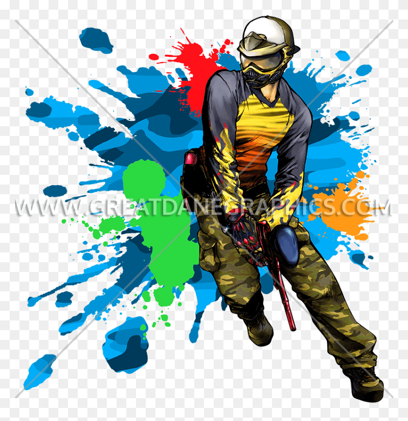 826x855 Splatter Production Ready Artwork For T Shirt Paintball Art, Person, Helmet, Clothing HD PNG Download