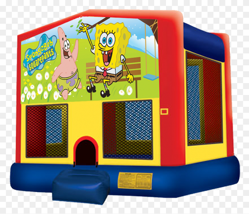 834x707 Sponge Bob Bounce House Rentals In Austin Texas From Pj Masks Bounce House, Bus, Vehicle, Transportation HD PNG Download