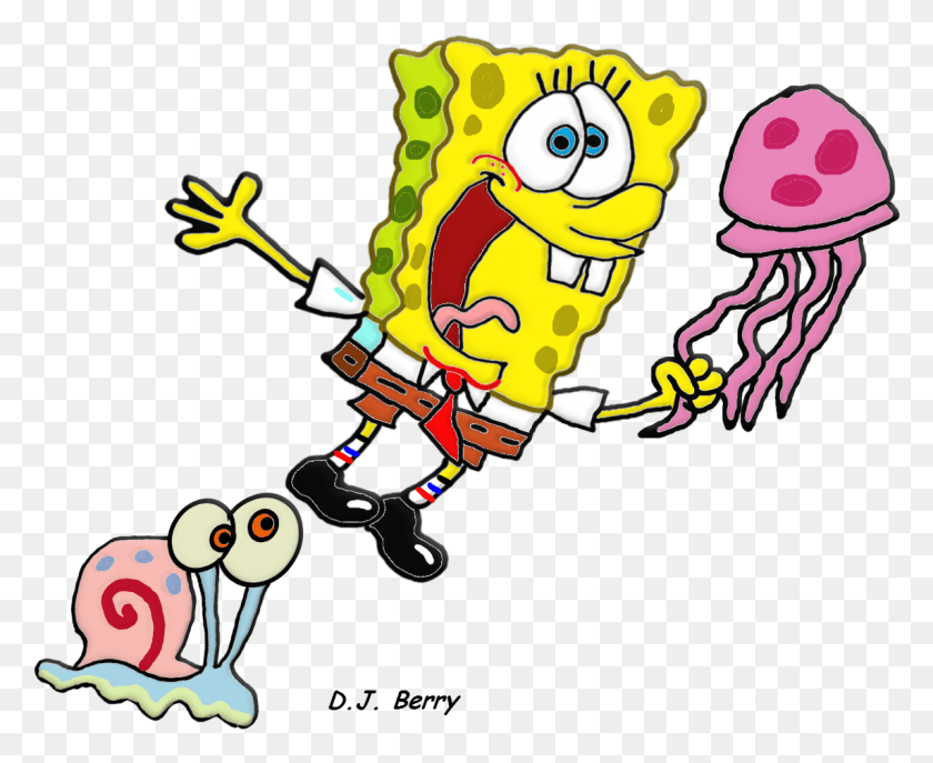 1143x920 Spongebob And Gary And A Jellyfish Cartoon, Animal, Invertebrate, Sea Life HD PNG Download