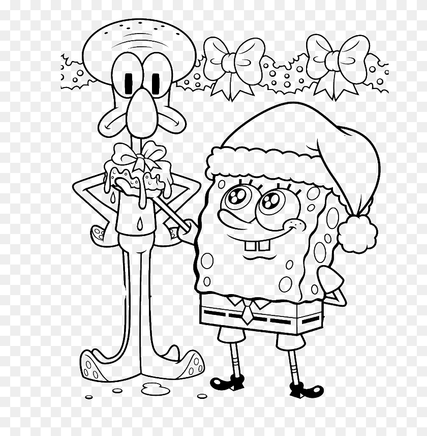 690x797 Spongebob And Squidward Take Charge Of Christmas Coloring Spongebob And Squidward Coloring Pages HD PNG Download
