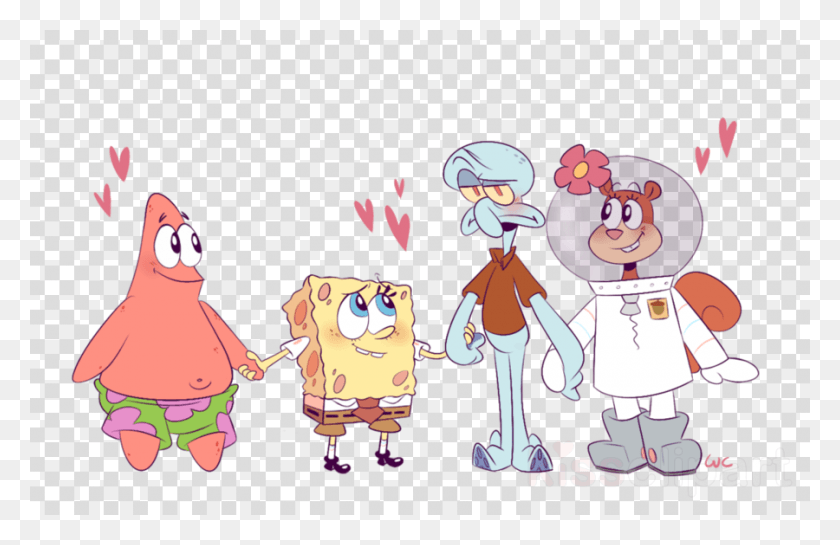 900x560 Spongebob Holding Hands Clipart Sandy Cheeks Squidward Sandy Cheeks Spongebob And Squidward, Helmet, Clothing, Apparel HD PNG Download