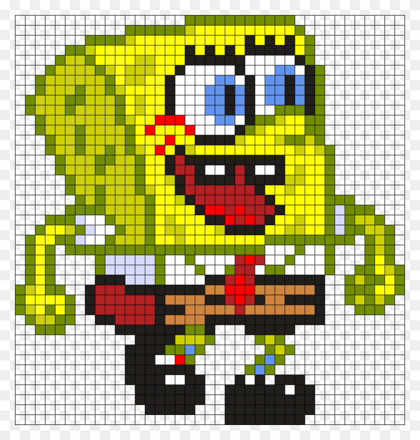 820x862 Spongebob Perler Bead Pattern Bead Sprite Leeuwarden, Super Mario, Pac Man, Graphics, Hd Png