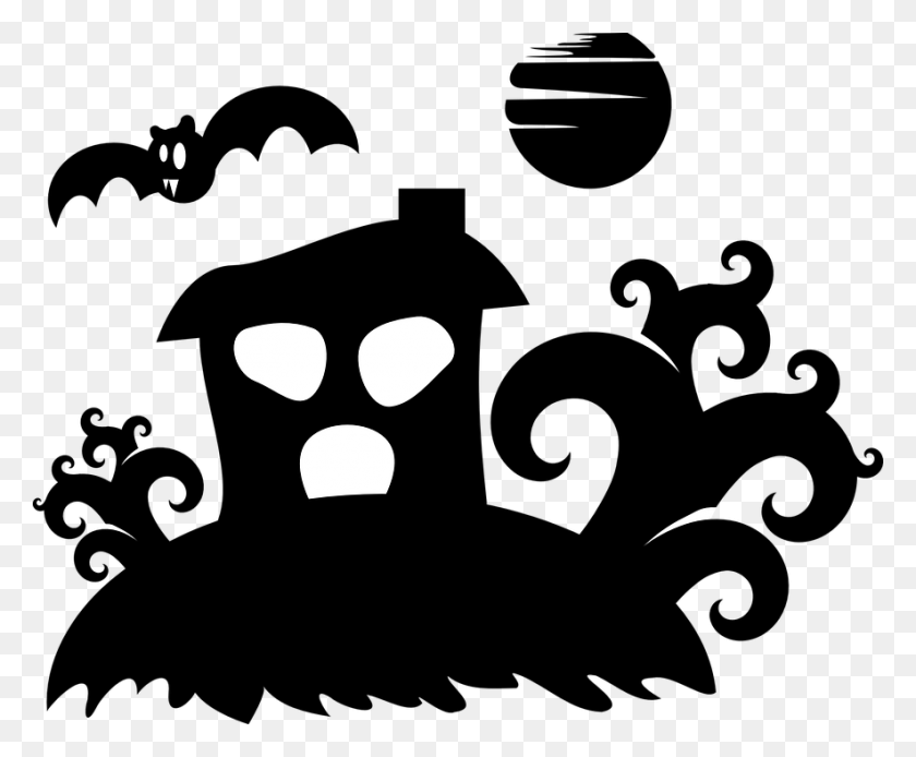 885x720 Spooky House Silhouette Free Vector Spooky Clip Art, Bird, Animal, Stencil HD PNG Download