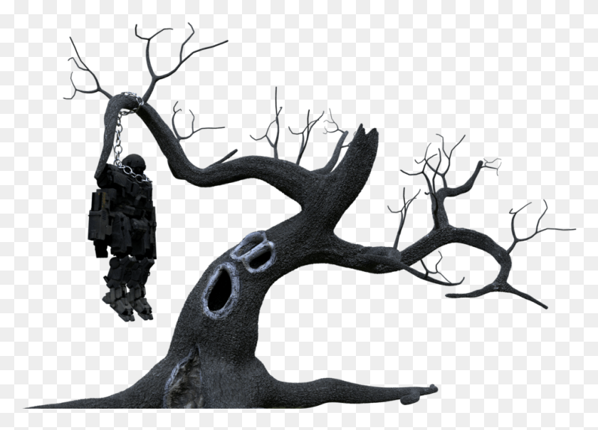 961x671 Spooky Tree With Hanging Mech Illustration, Antler, Lizard, Reptile HD PNG Download
