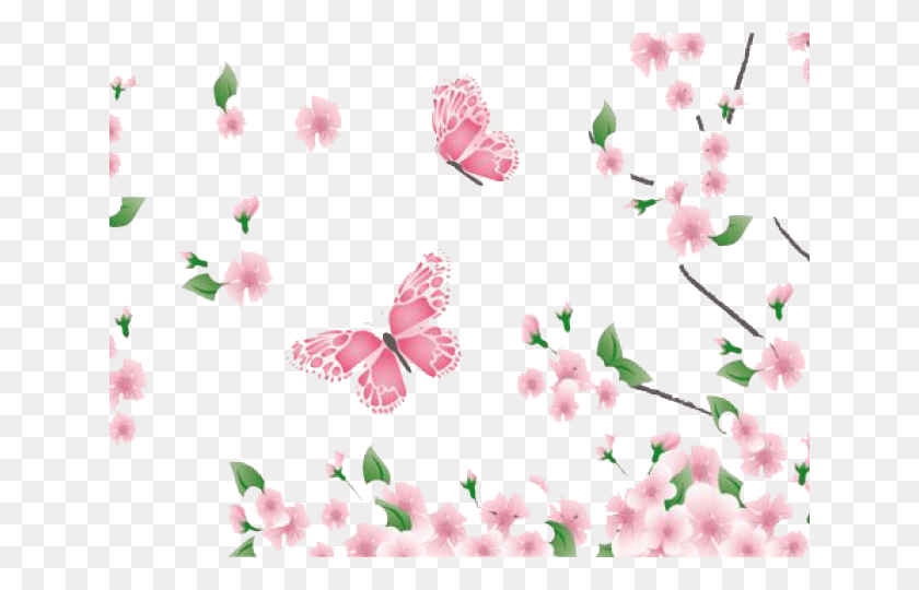 640x480 Весенний Клипарт На Прозрачном Фоне Розовый Цветок Бабочки, Графика, Цветочный Дизайн Hd Png Скачать