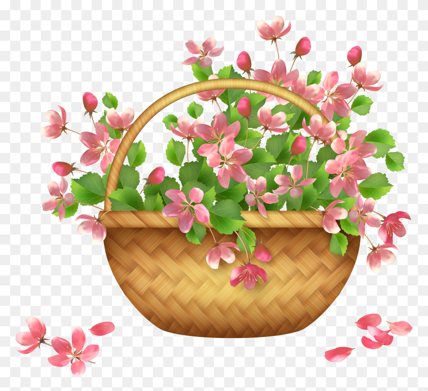 3384x3068 Spring Flower Basket Clipart Spring Flower Basket HD PNG Download