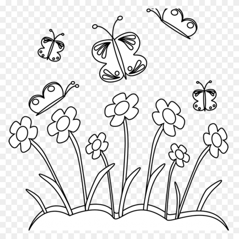 1024x1024 Spring Flowers Clip Art Black And White, Graphics, Floral Design HD PNG Download