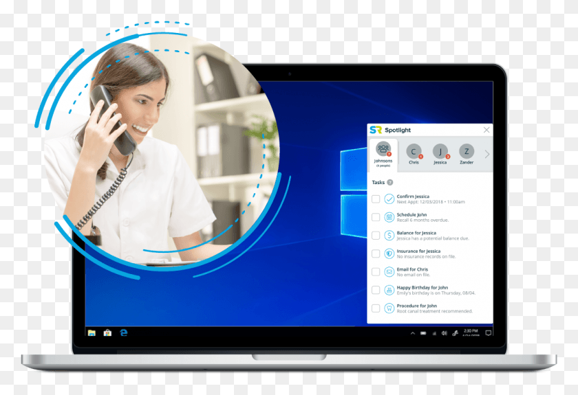 1084x716 Sr Spotlight Seamlessly Integrates With Your Voip Phone Solutionreach Spotlight, Computer, Electronics, Person HD PNG Download