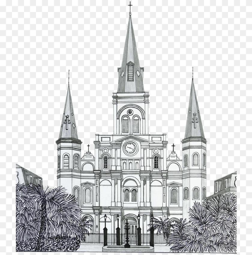 737x849 St Louis Cathedral, Tower, Spire, Clock Tower, Church Transparent PNG