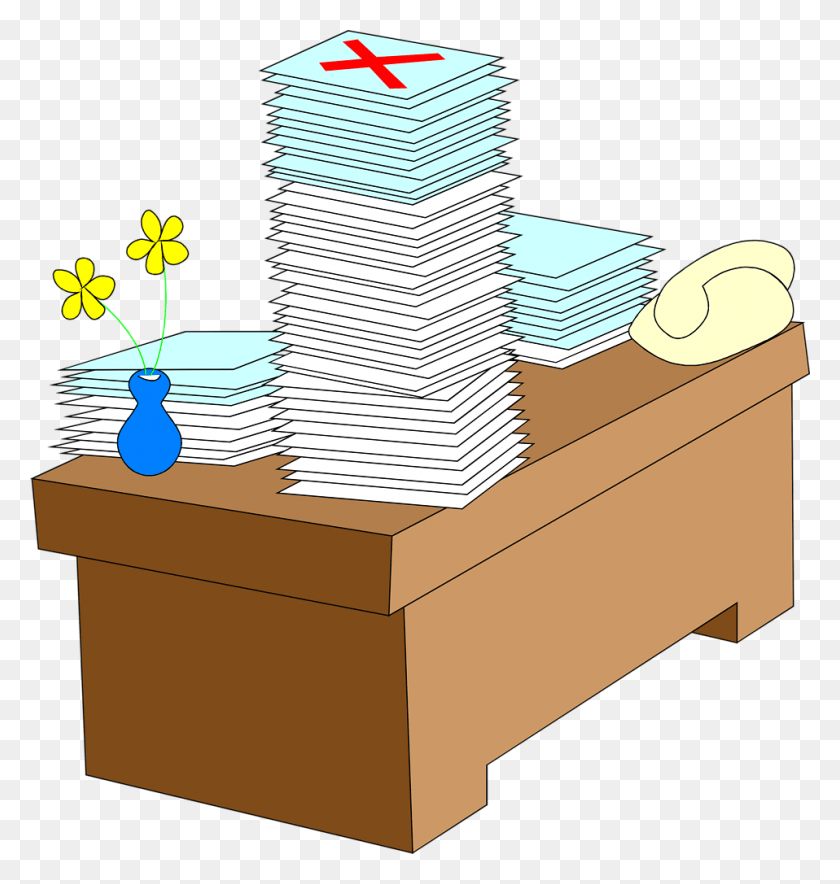 958x1013 Stack Of Clipart Cartoon Desk With Papers Clip Art, Text, Furniture, Word HD PNG Download