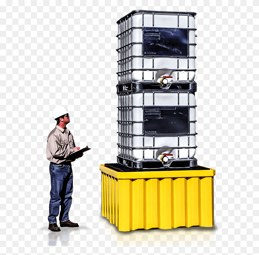 588x766 Stacked Water Tanks Ibc Spill Containment Pallet Ibc Stacking, Person, Human, Clothing HD PNG Download