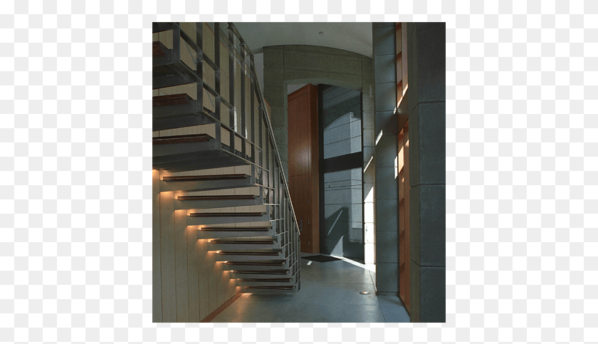 413x423 Stairway Handrail And Mezzanine Guardrail Of Blackened Kundig Guardrail, Flooring, Floor, Staircase HD PNG Download