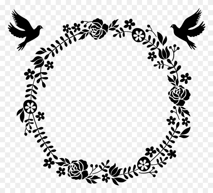801x719 Stamp Circle Black And White, Wreath, Oval, Lace HD PNG Download