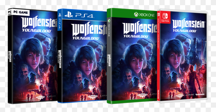 2056x995 Standard Edition Quad Boxfront Wolfenstein Youngblood Deluxe Edition Switch, Person, Human, Disk HD PNG Download