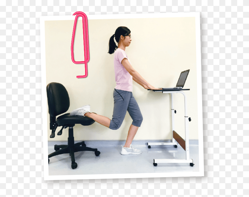 592x607 Standing Thigh Stretching Exercise Office Chair, Chair, Furniture, Person Descargar Hd Png