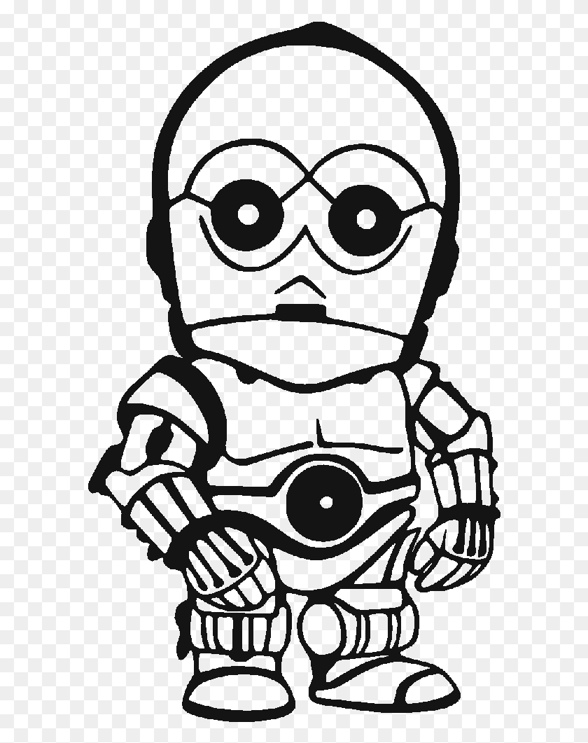 590x1001 Star Wars Black And White Clipart Illustration, Robot, Stencil HD PNG Download