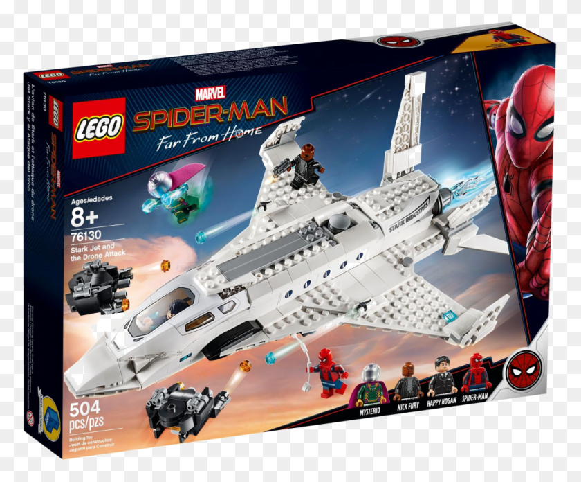 1057x862 Descargar Png Stark Jet And The Drone Attack Lego Spiderman Lejos De Casa, Persona, Nave Espacial Hd Png