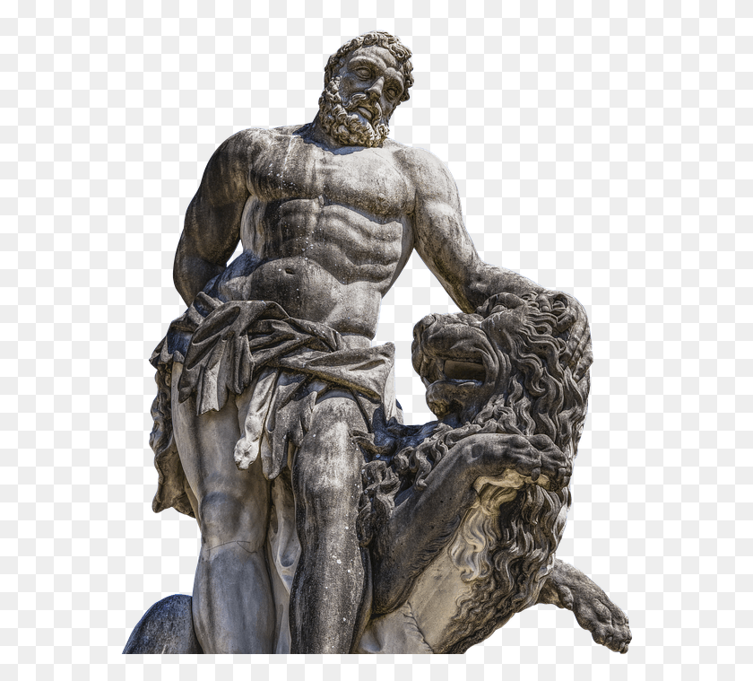 576x699 Statue Hercules Lion Figure Sculpture Naked Statue Hercule Et Lion, Monument, Person HD PNG Download
