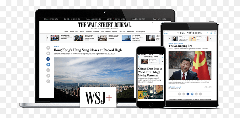 707x354 Stay Informed Wherever You Are With Our Complete Suite Wall Street Journal, Person, Human, Mobile Phone HD PNG Download